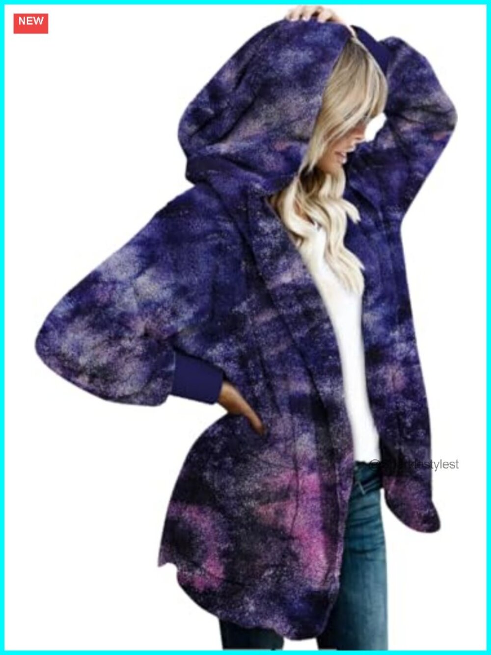Womens Fuzzy Sherpa Hooded Cardigan Open Front Fleece Coat with Pockets